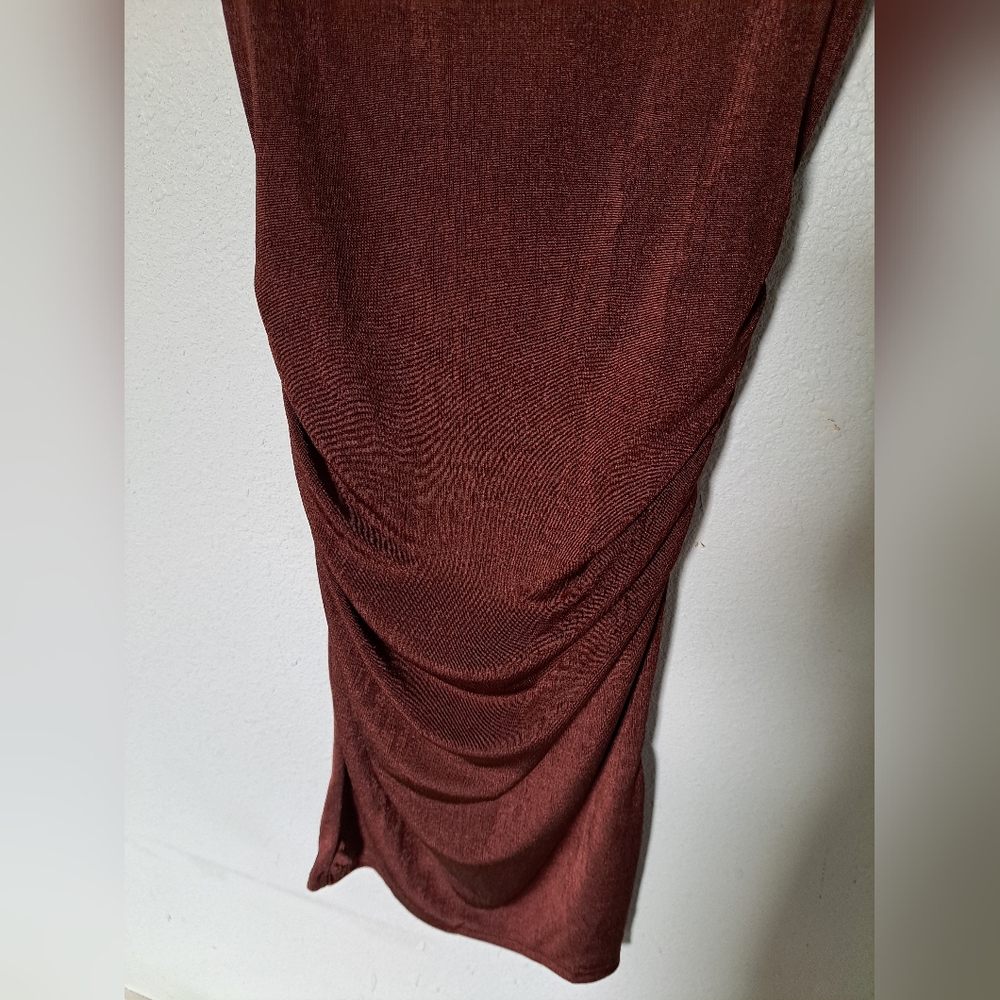 Brown Cowl Neck Dress - Picture 3 of 9